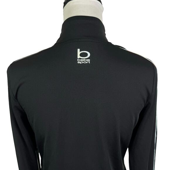 Bebe Sport NWT Black Stretch Iridescent Logo Zip Up Athleisure Track Jacket - Picture 7 of 14